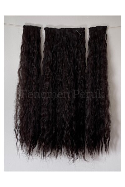 Fenomen Peruk Isıya Dayanıklı Yarımay+2 Yan Çıt Çıt - Kahve Tonu Dalgalı