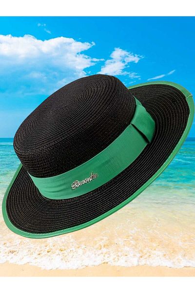 Mood Agenda Women's Green Striped Summer Straw Fedora Hat