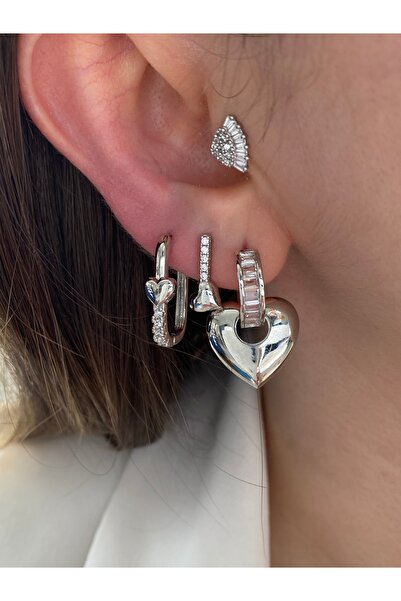 Pinery Jewels Kalpli X Taşlı 3'lü Küpe Seti