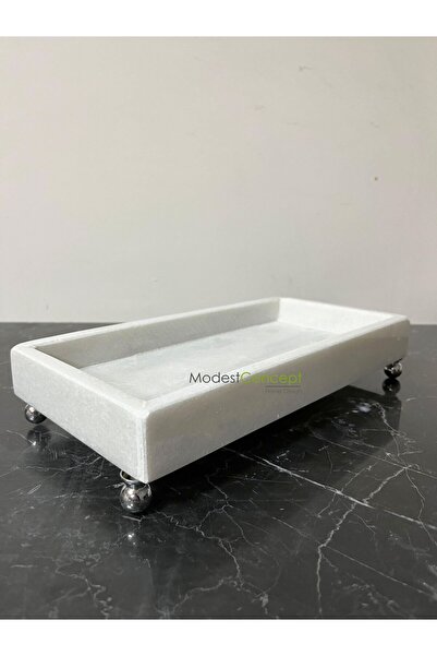 Modestmar صينية مستطيلة من الرخام الأبيض الطبيعي وحامل عرض ومنظم، صندوق 15x30...