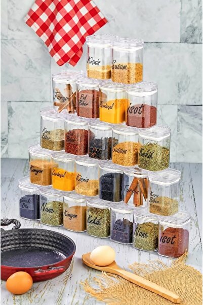 ŞAKİLATA CONCEPT 24'lü 200 Ml Şeffaf Etiketli Akrilik Baharatlık Seti - Premi...