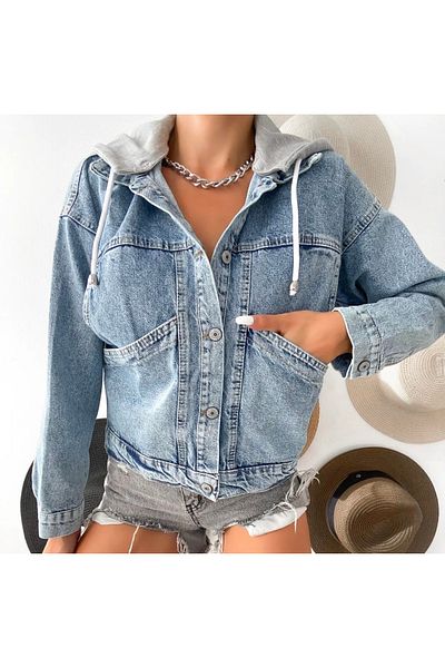 Ekim Store Jachetă gri din denim cu glugă