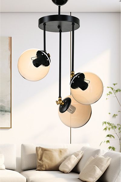 DEDE TRIPLE NERO MODERN CHANDELIER HONEY GLOBE GLASS