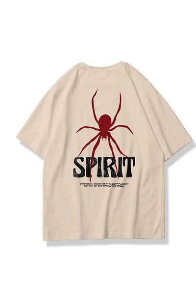 npLStore Μπλουζάκι Spirit Spider Μπροστά και Πίσω με στάμπα βαμβακερό Oversize Crew Neck