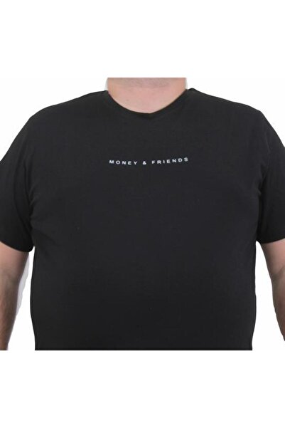 Starbattal Men's Large Size Crew Neck T-Shirt Rich 24134 BLACK