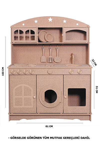 Buradadavar Hobi Ahşap Ahşap Büyük Boy Oyuncak Mutfak Servis Seti (EKONOMİK S...