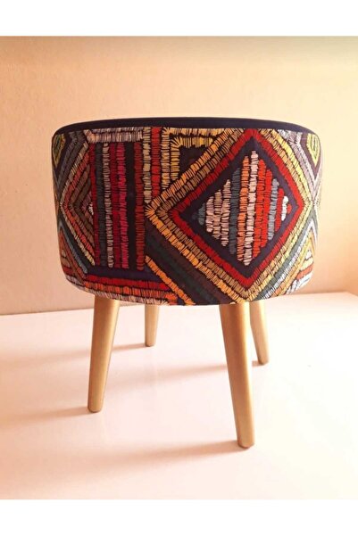 BEYLERBEYİ Gürgen Ahşap Ayaklı Dekoratif  Yuvarlak Puf Bench Koltuk  Bahçe sandalyesi