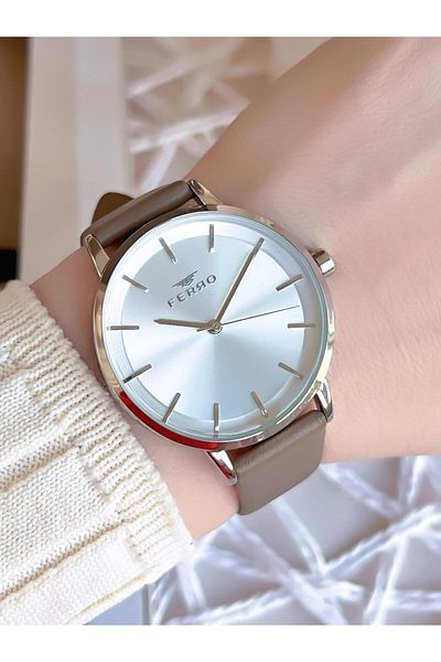 FERRO Leather Cord Blackening Colorfast 30 Meters Water Resistant Special Design Women's Wristwatch 21123BK2
