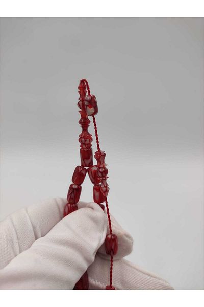 ALTUNTAŞ USTA Galalith Rosary - Red Hooded, Systemic Tassel, for Crafting