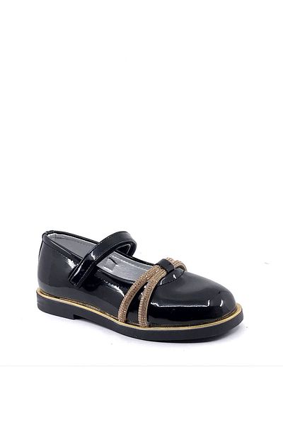 AYAKKABIMOOD Ayakkabımood Arz 4752 Black Patent Leather Stoned Girl's Ballerina Shoes