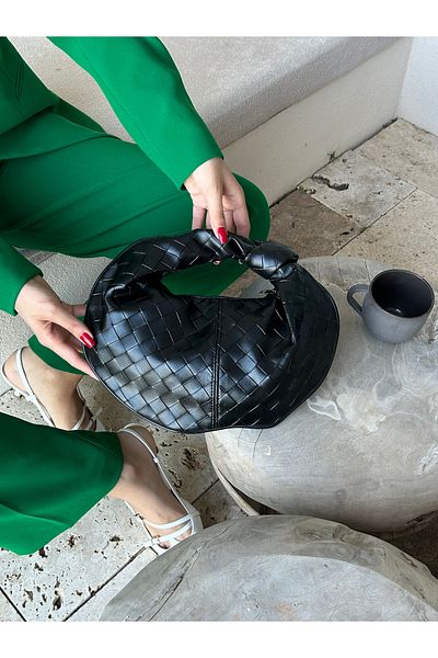 TECER Women's Mini Zippered Handbag Braided Black