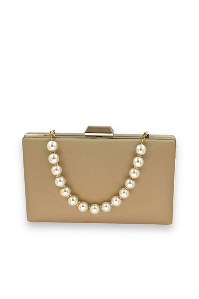 Biçanta Nude Bag Βραδινό Φόρεμα Τσάντα Nude Color Βραδινό Φόρεμα Τσάντα Αντιχαρακτική Σατέν Λαβή με Πέρλες Γάμος Αρραβώνας