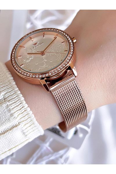 FERRO Rose Gold Anti-Tarnish Color Throw 3 Atm Special Design Women's Wristwatch with Straw Cord BFL21242-C
