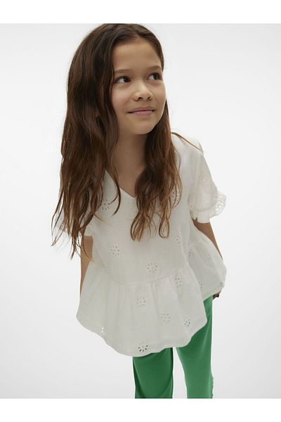 Vero Moda Girl Top mit Schößchen VMMAJA SS BRODERIE ANGLAISE TOP WVN GIRL