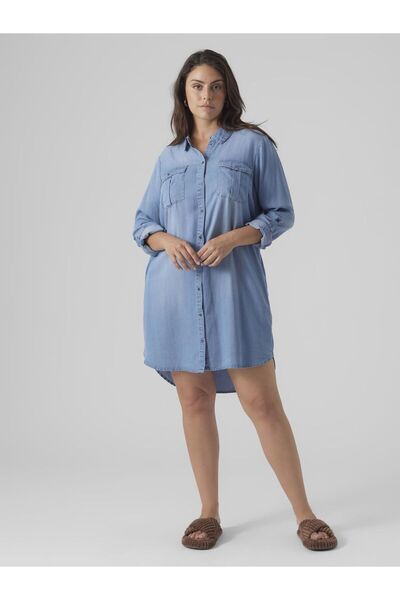 Veromoda Curve Hemdblusenkleid VMSILA LS SHORT DRESS MIX GA CURVE NOOS
