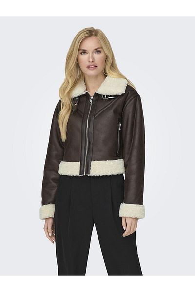 Only Brauner Bikerjackenmantel aus Leder 15298735