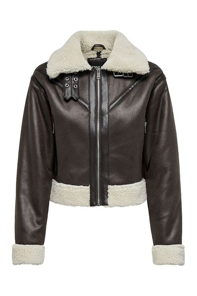 Only Brauner Bikerjackenmantel aus Leder 15298735