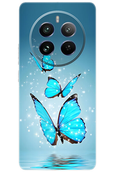 realme 12 Pro (RMX3842) Uyumlu Kılıf Desen Baskılı Silikon Mavi Kelebek STK:7...