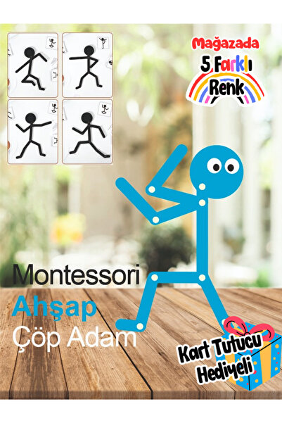miranino Montessori Mavi Ahşap Aktivite Eğitici Oyuncağı Çöp Adam
