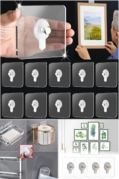 Genel Markalar 5 Adet Güçlü Yapışkınlı Pinli Delgisiz Vidalı Tırnak Kanca Duv...