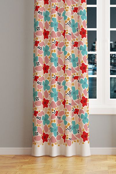 Moud's Vivid Colorful Flowers Patterned Suede Living Room Hall Background Curtain Extrafor Drawstring SINGLE WING PRD-1033