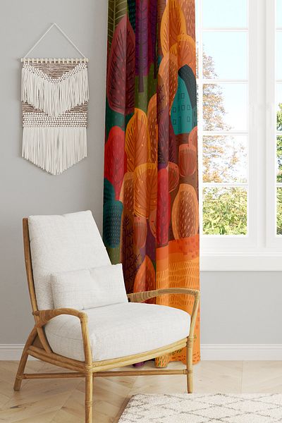 Moud's Fall Patterned Suede Living Room Hall Background Curtain Digital Printed Extrafor Drawstring SINGLE WING PRD-1094