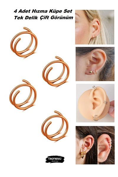 Takıparkxs 4 Pieces Set - Stainless Anti-Tarnish Single Hole Piercing Ring Speed Stud Earring, 0.08mm Bar, 8mm Diameter