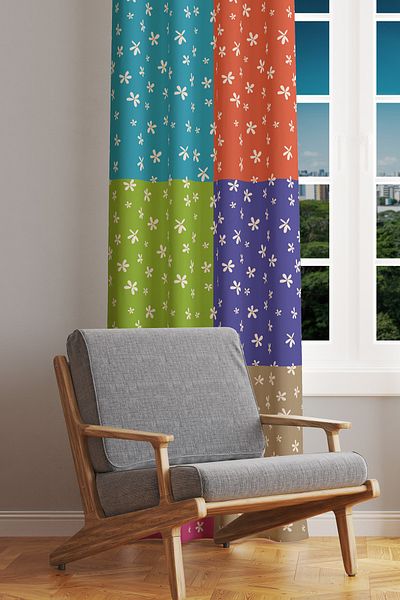 Moud's Fragmented Floral Patterned Suede Living Room Hall Background Curtain Printed Extrafor Drawstring SINGLE WING PRD-1005