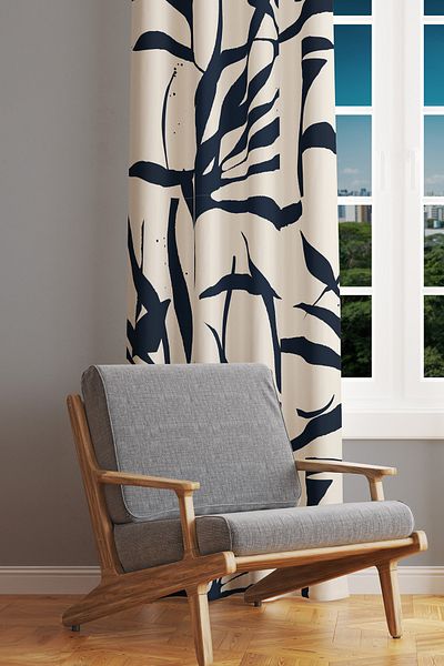 Moud's Omegu 1 Patterned Suede Living Room Hall Background Curtain Digital Printed Extrafor Drawstring SINGLE WING PRD-1053