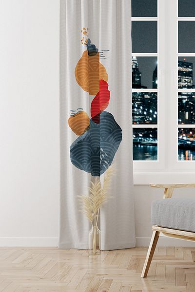 Moud's Japanese Stone Patterned Suede Living Room Background Curtain - Extrafor Drawstring SINGLE WING PRD-1109