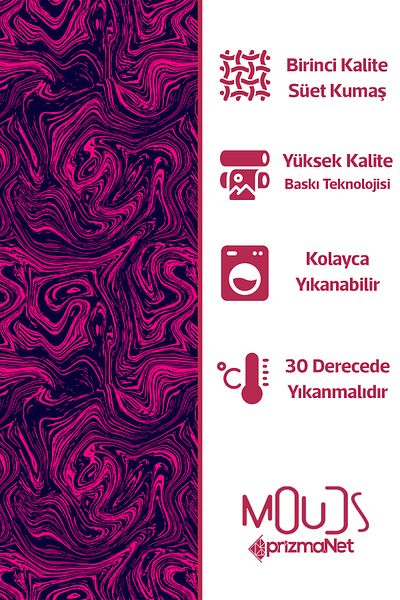 Moud's Fuchsia Patterned Suede Living Room, Hall Background Curtain Digital Printed Extrafor Drawstring SINGLE WING PRD-1000