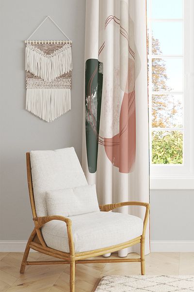 Moud's Soft Oval Patterned Suede Living Room Hall Background Curtain Printed Extrafor Drawstring SINGLE WING PRD-1111