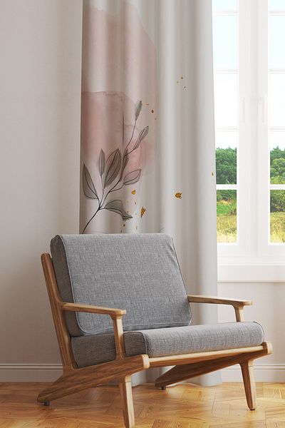 Moud's Flower Art 2 Patterned Suede Living Room Hall Background Curtain Printed Extrafor Drawstring SINGLE WING PRD-1031