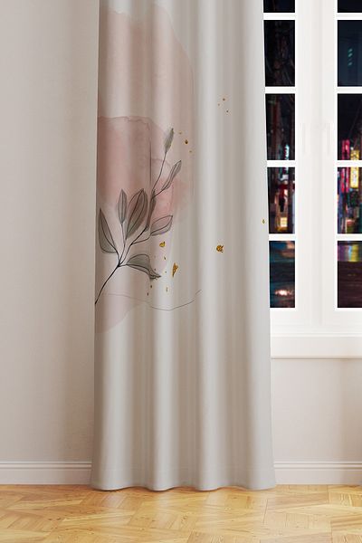 Moud's Flower Art 2 Patterned Suede Living Room Hall Background Curtain Printed Extrafor Drawstring SINGLE WING PRD-1031