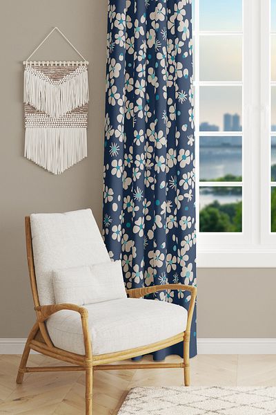 Moud's Nowon 3 Patterned Suede Living Room Hall Background Curtain Printed Extrafor Drawstring SINGLE WING PRD-1036