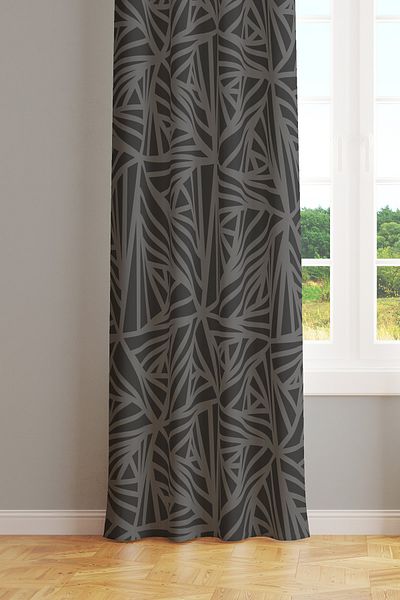 Moud's Gray Triangle Patterned Suede Living Room Hall Background Curtain Digital Printed Extrafor Drawstring SINGLE WING