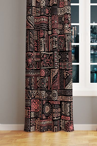 Moud's Hitit Figure 1 Patterned Suede Living Room Hall Background Curtain Printed Extrafor Drawstring SINGLE WING PRD-1013