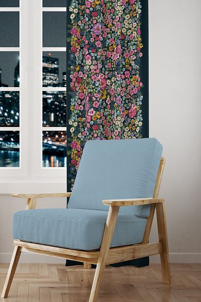 Moud's Violet Patterned Suede Living Room Hall Background Curtain Printed Extrafor Drawstring SINGLE WING PRD-1025