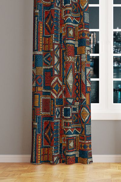 Moud's Anatolia 6 Patterned Suede Living Room Hall Background Curtain Printed Extrafor Drawstring SINGLE WING PRD-1014