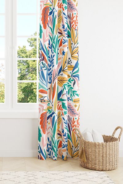 Moud's Spring Leaves Patterned Suede Living Room Hall Background Curtain Printed Extrafor Drawstring SINGLE WING