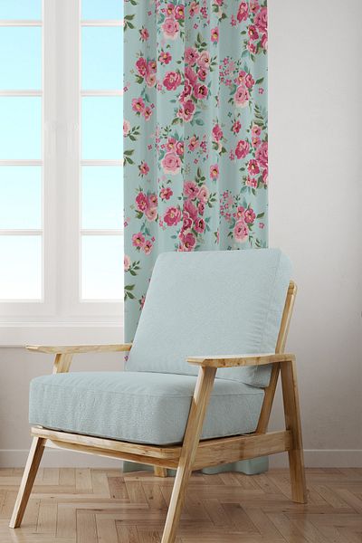 Moud's Madame Spring Patterned Suede Living Room Hall Background Curtain Printed Extrafor Drawstring SINGLE WING PRD-1027