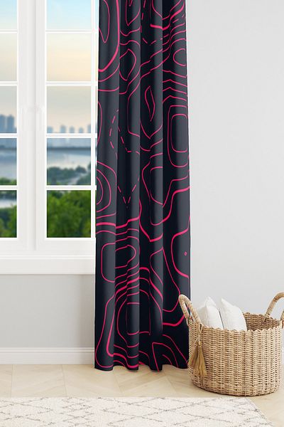 Moud's Wave Fuchsia Patterned Suede Living Room Hall Background Curtain Extrafor Drawstring SINGLE WING PRD-1097