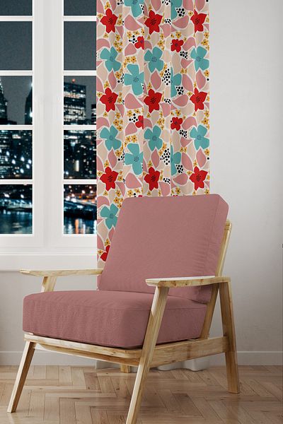Moud's Vivid Colorful Flowers Patterned Suede Living Room Hall Background Curtain Extrafor Drawstring SINGLE WING PRD-1033
