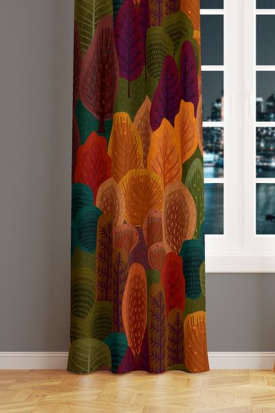 Moud's Fall Patterned Suede Living Room Hall Background Curtain Digital Printed Extrafor Drawstring SINGLE WING PRD-1094