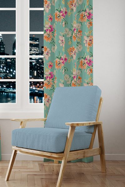 Moud's Old Flowers Pattern 4 Patterned Suede Living Room Hall Background Curtain Extrafor Drawstring SINGLE WING PRD-1034