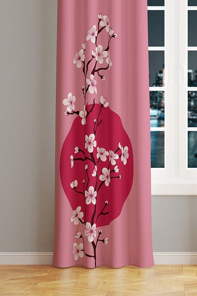 Moud's Blossom Japan 1 Patterned Suede Living Room Hall Background Curtain Printed Extrafor Drawstring SINGLE WING PRD-1106