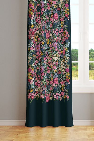 Moud's Violet Patterned Suede Living Room Hall Background Curtain Printed Extrafor Drawstring SINGLE WING PRD-1025