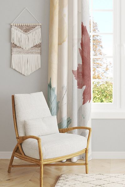 Moud's Autumn Leaves Patterned Suede Living Room Hall Background Curtain Printed Extrafor Drawstring SINGLE WING PRD-1060