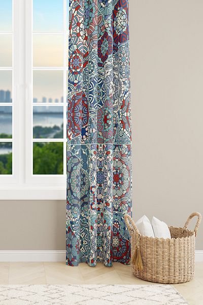 Moud's Mosque Tiles 1 Patterned Suede Living Room Hall Background Curtain Extrafor Drawstring SINGLE WING PRD-1086