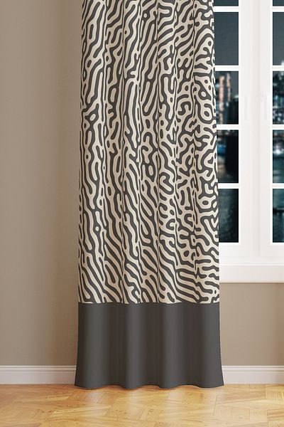 Moud's Alley 2 Patterned Suede Living Room Hall Background Curtain Printed Extrafor Drawstring SINGLE WING PRD-1078
